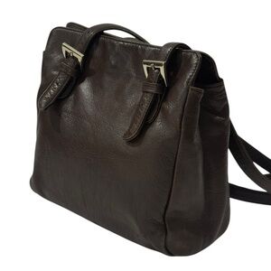 Neiman Marcus Dark Brown Leather Shoulder Bag Double Strap Satchel